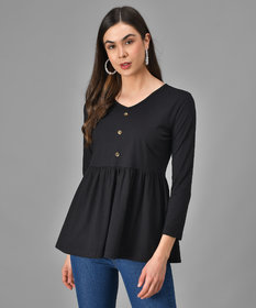 Vivient Women Black Three Button Peplum Top