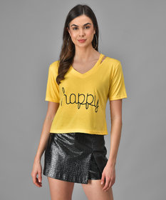 Vivient Women Happy Printed Yellow Top