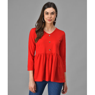 Vivient Women Red Three Button Peplum Top