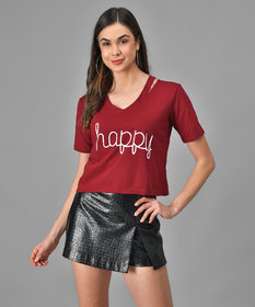 Vivient Women Happy Printed Maroon Top