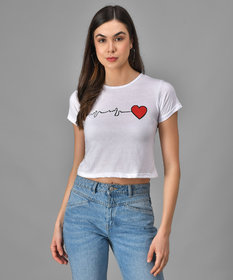 Vivient Women White Heart Beat Printed Crop Top