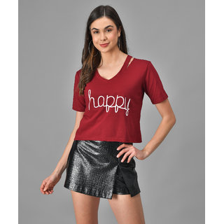Vivient Women Happy Printed Maroon Top