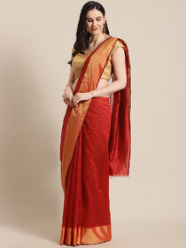 Meia Red Chanderi Silk Saree With Blouse