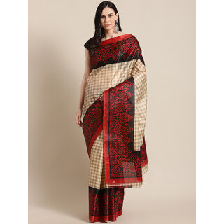 Meia Red Taffeta Printed Saree With Blouse Piece