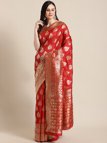 Meia Red Embellished Jacquard Saree