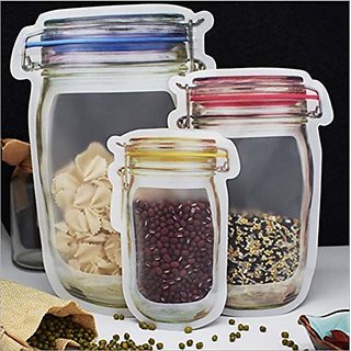 Jar Bottle Shaped Stand up Pouch, Jar Zipper Bags Seal Fresh Food Storage Bag for Cookies ( set of 3 )