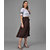Elizy Women White Plain Black Stripe Cross Neck Top And Brown Skirts Combo