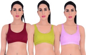 Empisto Branded Women's Parrot Green, BabyPink and Maroon Colour Tennis Sports Bra (Pack of 3)