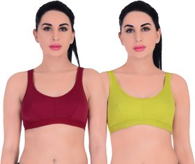 Empisto Branded Women's Parrot Green and Maroon Colour Tennis Sports Bra (pack of 2)