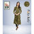 Fabclub Gold Foil Checks Printed Anarkali Rayon Women Kurti (Olive Green)