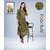 Fabclub Gold Foil Checks Printed Anarkali Rayon Women Kurti (Olive Green)
