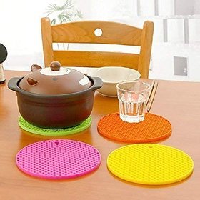 K Kudos Silicone Round Scald Proof, Heat Resistant Non-Slip Pot Food Placemat Holder, Multicolour pack of 2