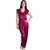 Senslife Soft  Smooth Satin Solid Nightwear Cap Sleeve Night Suit Top  Pajama Set (Wine)