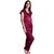 Senslife Soft  Smooth Satin Solid Nightwear Cap Sleeve Night Suit Top  Pajama Set (Wine)
