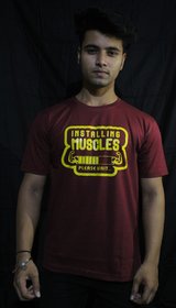 Black Hawk Mens Maroon Graphic Print 100% Cotton Round Neck T-Shirt