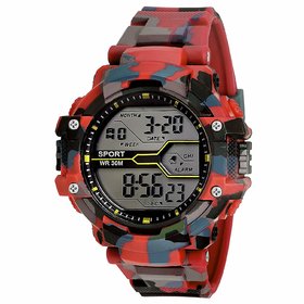 Digital Boy's Watch Red Dial Multi Colored Strap