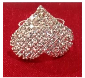 American Diamond Heart Safe Silver Plated Adjustable Ring For Girl or Gift With Surpriseble Gift Box