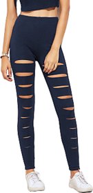 Stretchable Women's / Girl's Blue Cut Out Skinny Casual Leggings Tight's  Gym Wear Yoga Wear Sport's Wear