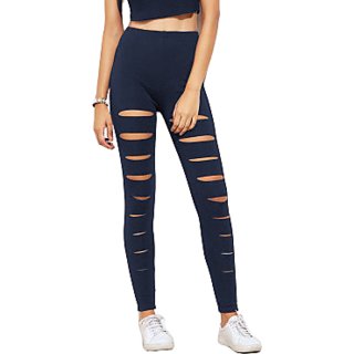 Stretchable Women's / Girl's Blue Cut Out Skinny Casual Leggings Tight's  Gym Wear Yoga Wear Sport's Wear