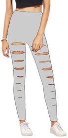 Stretchable Women's / Girl's Light Grey Cut Out Skinny Casual Leggings Tight's  Gym Wear Yoga Wear Sport's Wear
