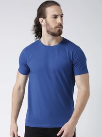 Kicky Media Group Mens Blue Solid 100% Cotton Round Neck T-Shirt