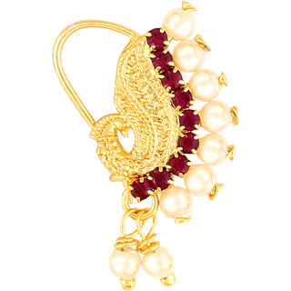 Vighnaharta Gold Plated Mayur design with Peals Alloy Maharashtrian Nath Nathiya./ Nose Pin for women VFJ1007NTH-TAR