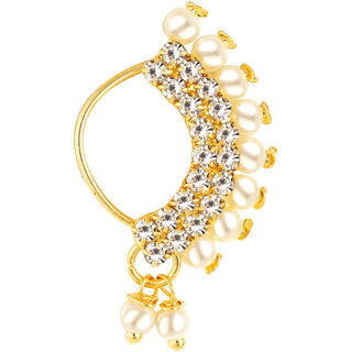 Vighnaharta Gold Plated Mayur design with Peals Alloy Maharashtrian Nath Nathiya./ Nose Pin for women VFJ1011NTH-Press