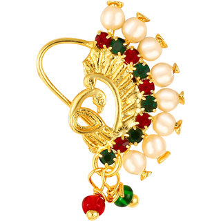 Vighnaharta Gold Plated with Peals Alloy Maharashtrian banu Nath Nathiya./ Nose Pin for women VFJ1012NTH-TAR