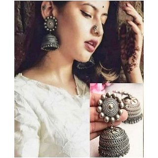 Minha Oxidised German Silver Earring Jhumka with beads For Women And Girls (Multicolor)
