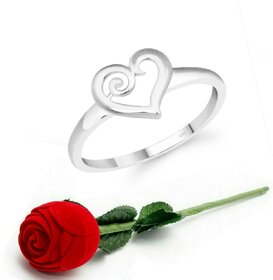 VFJ Bezel Heart CZ Rhodium Plated Ring with Scented Velvet Rose Ring Box for women and girls and your Valentine.