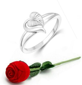 VFJ Cute Leafy Heart CZ Rhodium Plated Ring with Scented Velvet Rose Ring Box for women and girls and your Valentine.