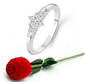 Vighnaharta Incredible Rhodium Plated  CZ Ring  Rose Ring