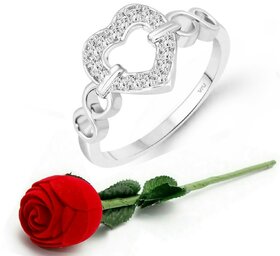 Vighnaharta Silver Plated Classic Proposal Heart Ring Girls Valentine Gift Rose Ring