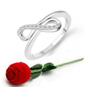 Vighnaharta Silver Plated Classic Proposal Heart Ring Girls Valentine Gift Rose Ring