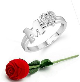 VFJ cz alloy Rhodium plated Valentine collection Initial '' M '' Letter with heart ring
