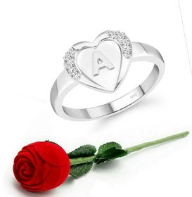 VFJ cz alloy Rhodium plated Valentine collection Initial '' A '' Letter in heart ring
