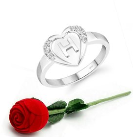 VFJ cz alloy Rhodium plated Valentine collection Initial '' H '' Letter in heart ring