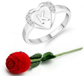 VFJ cz alloy Rhodium plated Valentine collection Initial '' K '' Letter in heart ring