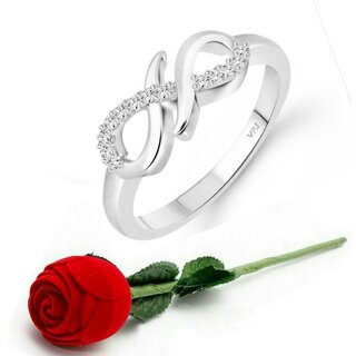 VFJ Stylish (CZ) Rhodium Plated Ring with Scented Velvet Rose Ring Box for women and girls and your Valentine.