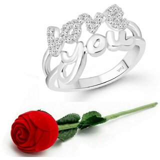 Vighnaharta Valentine message Love (CZ) Rhodium Plated Ring Rose Ring