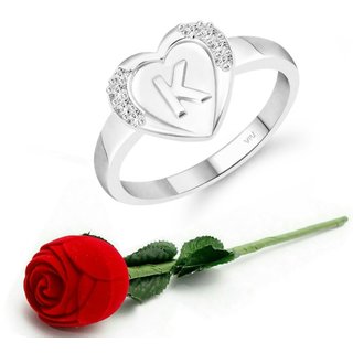 VFJ cz alloy Rhodium plated Valentine collection Initial '' K '' Letter in heart ring