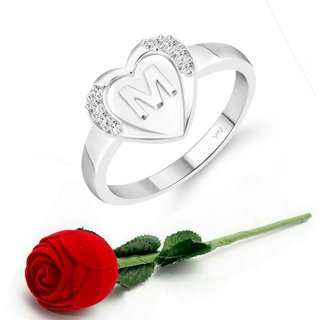 VFJ cz alloy Rhodium plated Valentine collection Initial '' M '' Letter in heart ring