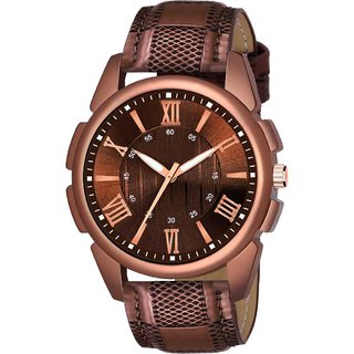 HRV Men's Round Dial Brown Strap Analog Watch
