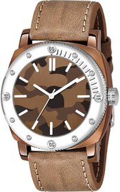 HRV Men's Round Dial Brown Strap Analog Watch