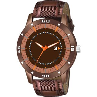 HRV Men's Round Dial Brown Strap Analog Watch