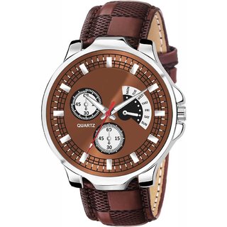 HRV Men's Round Dial Brown Strap Analog Watch
