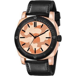 HRV Men's Round Dial Rose Gold Strap Analog Watch