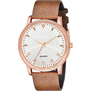 HRV Men's Round Dial Rose Gold Strap Analog Watch
