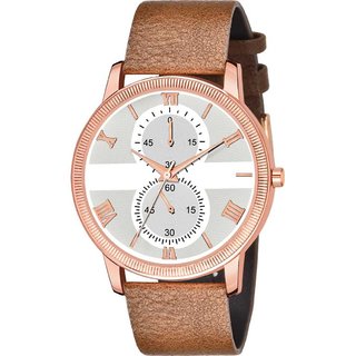 HRV Men's Round Dial Rose Gold Strap Analog Watch