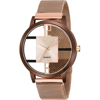 HRV Men's Round Dial Rose Gold Strap Analog Watch